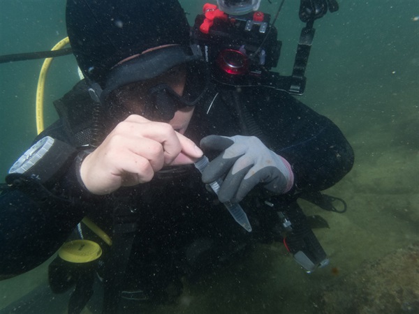 Handling specimen underwater is challenging in some conditions, especially under strong surge in the winter.